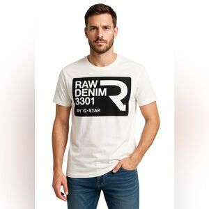 G-Star RAW White Graphic Logo Tee Streetwear Raw Denim 3301 T-Shirt Men’s Large